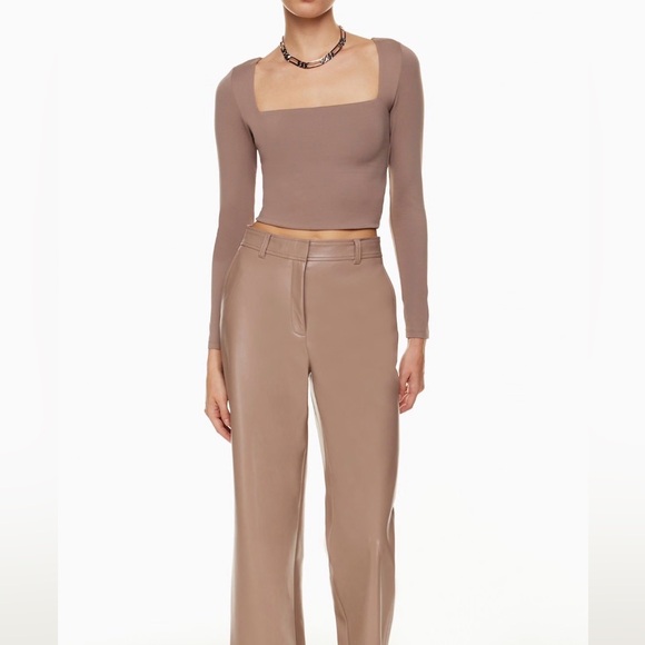 Babaton Long Sleeve Square Neck Crop Top - Taupe - Picture 2 of 7